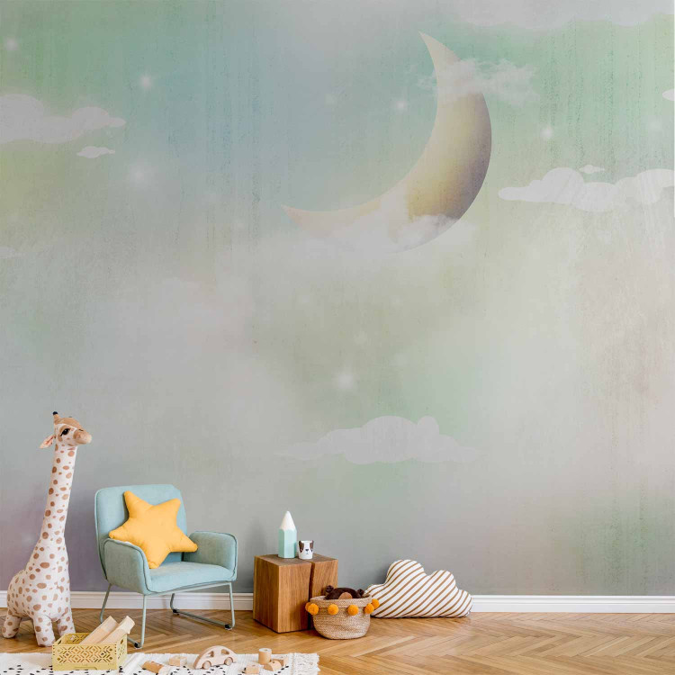 Wall Mural Children's landscape - clouds and moon in the sky in colourful shades 143482 additionalImage 6