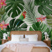 Photo Wallpaper Monstera - green exotic leaves and colourful parrots among flowers 144682 additionalThumb 2