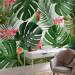 Photo Wallpaper Monstera - green exotic leaves and colourful parrots among flowers 144682 additionalThumb 4