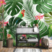 Photo Wallpaper Monstera - green exotic leaves and colourful parrots among flowers 144682 additionalThumb 8
