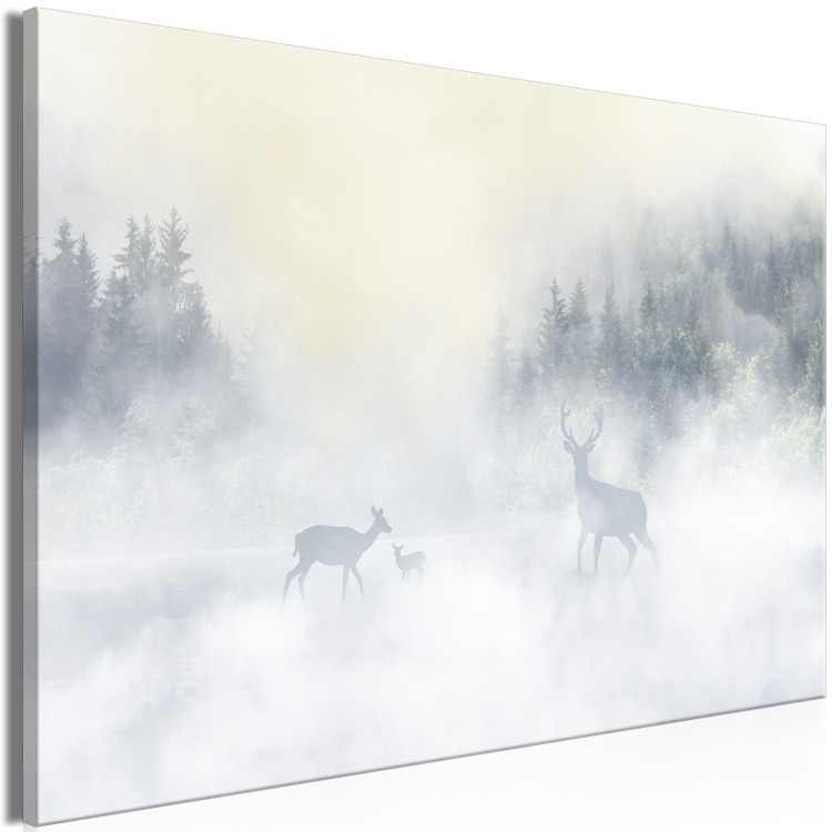 Canvas Deer and Stag in the Mist (1-piece) - animals against the backdrop of a lake and forest 145282 additionalImage 2