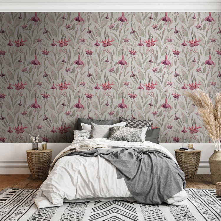 Modern Wallpaper Fuchsia - Delicate Pink Flowers against a Background of Light Green Leaves 146382 additionalImage 4