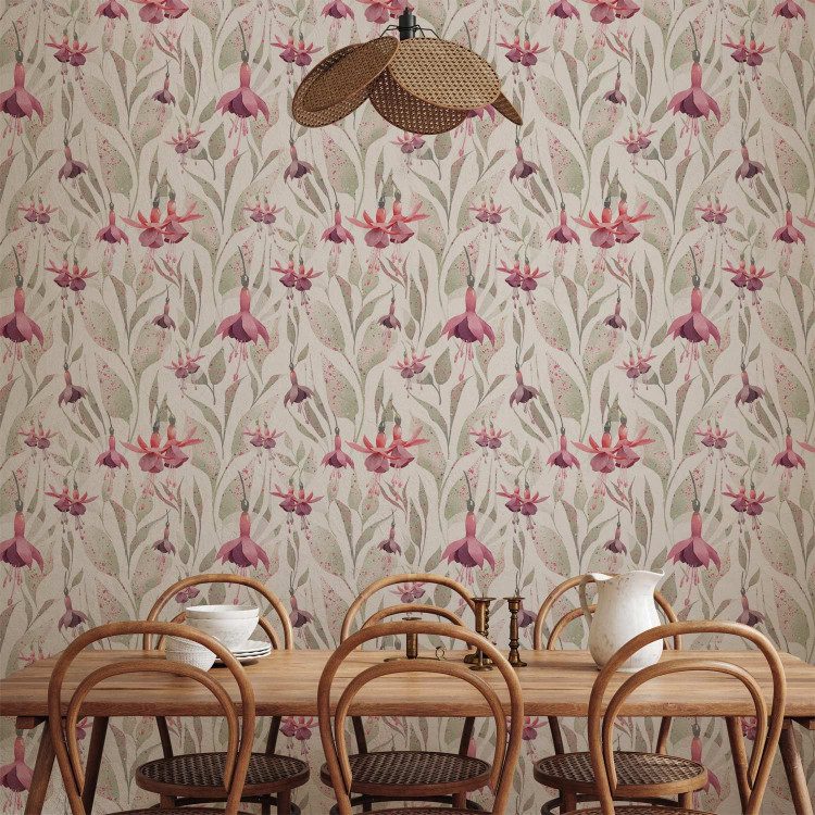 Modern Wallpaper Fuchsia - Delicate Pink Flowers against a Background of Light Green Leaves 146382 additionalImage 5