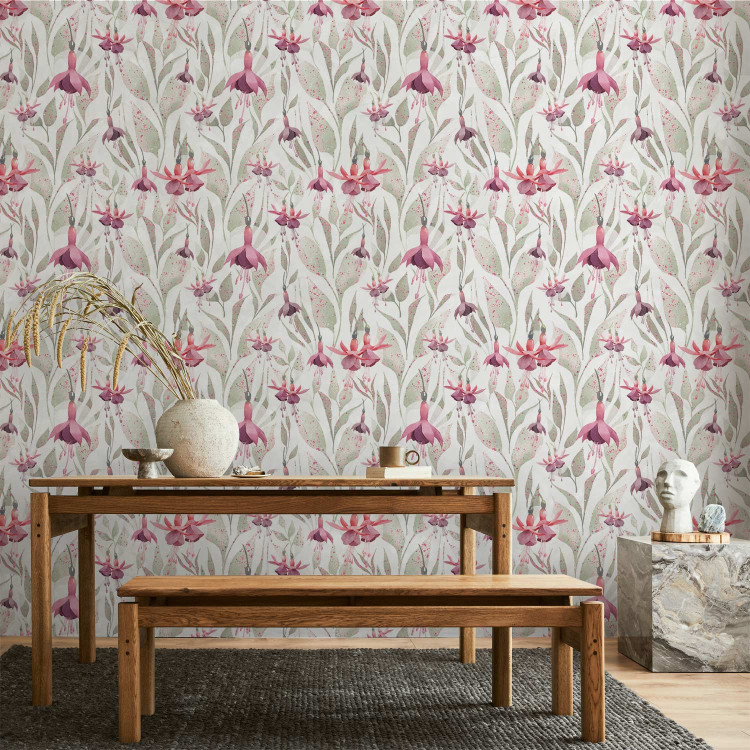 Modern Wallpaper Fuchsia - Delicate Pink Flowers against a Background of Light Green Leaves 146382 additionalImage 8