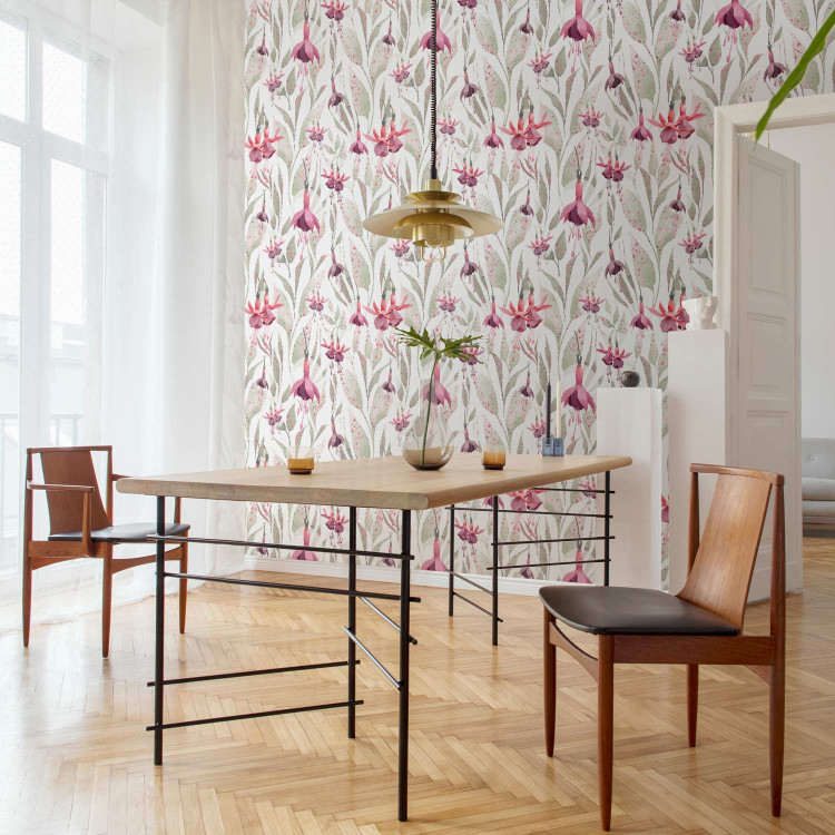 Modern Wallpaper Fuchsia - Delicate Pink Flowers against a Background of Light Green Leaves 146382 additionalImage 9