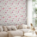 Modern Wallpaper Fuchsia - Delicate Pink Flowers against a Background of Light Green Leaves 146382