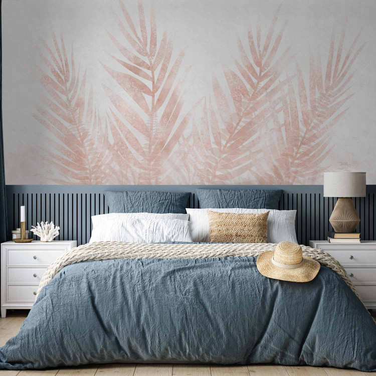 Wall Mural Pink Palm Leaves - Delicately Painted Exotic 148582 additionalImage 2