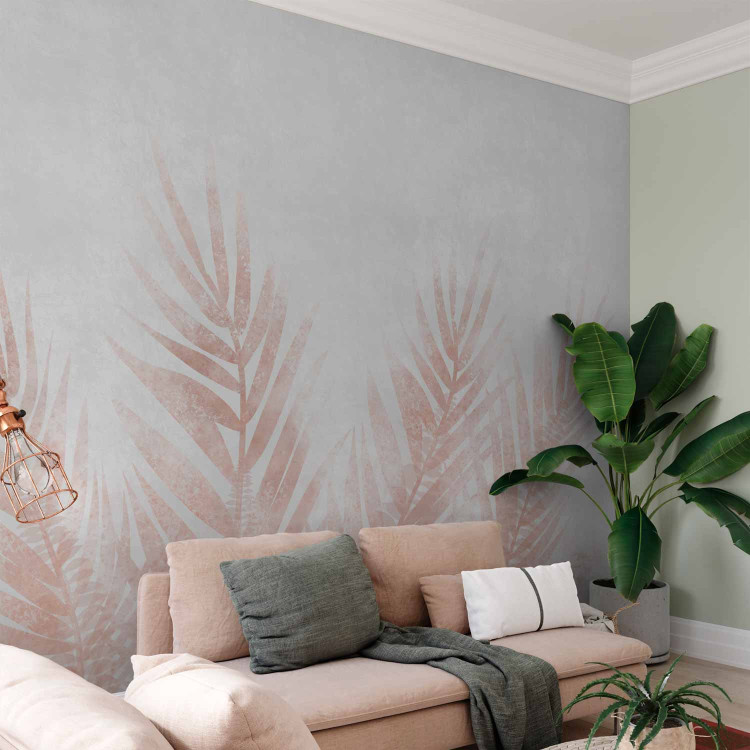 Wall Mural Pink Palm Leaves - Delicately Painted Exotic 148582