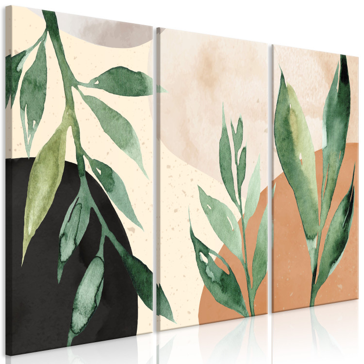 Canvas Art Print Green Leaves - Plants on an Abstract Background in Pastel Browns 151782 additionalImage 2