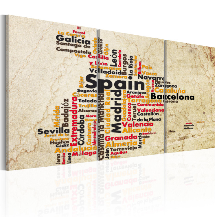 Canvas Print Map of Spain - borders formed from city names in national colors 55282 additionalImage 2