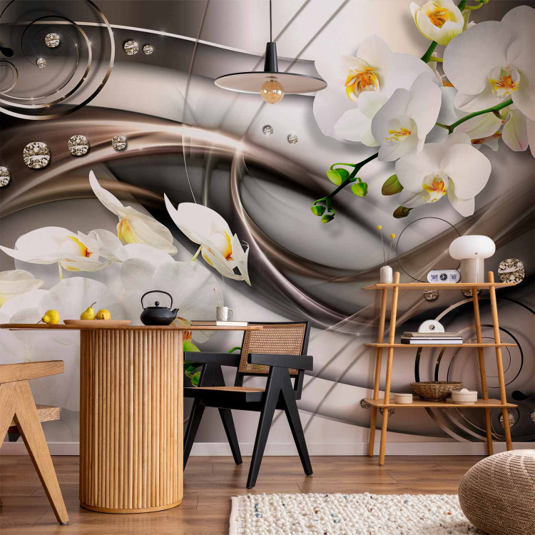 Wall Mural Abstract About Flowers - White Orchids on a Silver Composition Background 60182 additionalImage 6