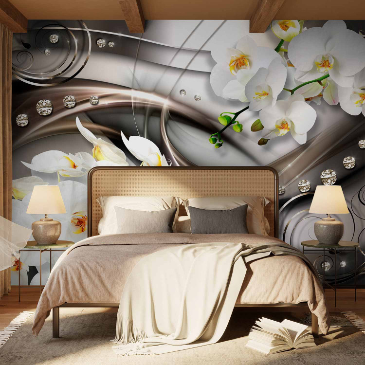 Wall Mural Abstract About Flowers - White Orchids on a Silver Composition Background 60182 additionalImage 2
