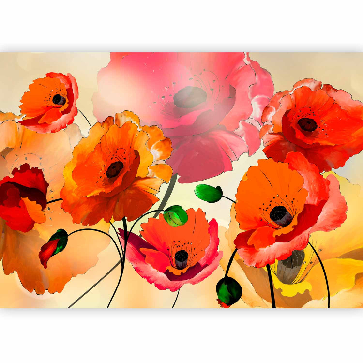 Wall Mural Velvety Poppies - Artistic Shot of Flowers in Energetic Colours 60382 additionalImage 1
