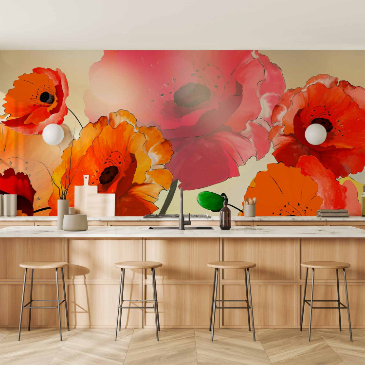 Wall Mural Velvety Poppies - Artistic Shot of Flowers in Energetic Colours 60382 additionalImage 6
