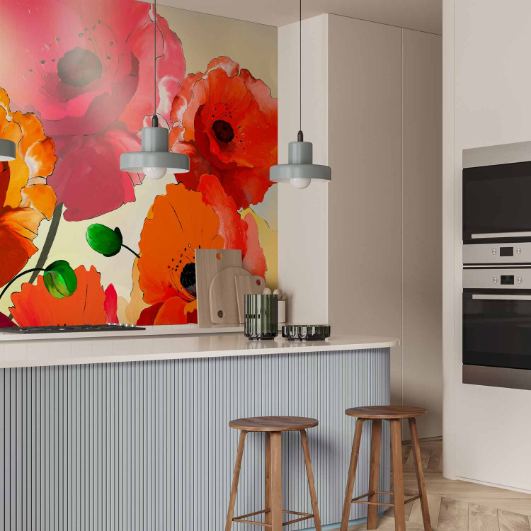 Wall Mural Velvety Poppies - Artistic Shot of Flowers in Energetic Colours 60382 additionalImage 7