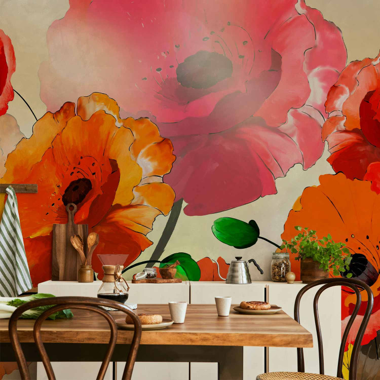 Wall Mural Velvety Poppies - Artistic Shot of Flowers in Energetic Colours 60382 additionalImage 4