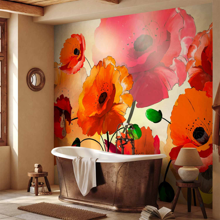 Wall Mural Velvety Poppies - Artistic Shot of Flowers in Energetic Colours 60382 additionalImage 8