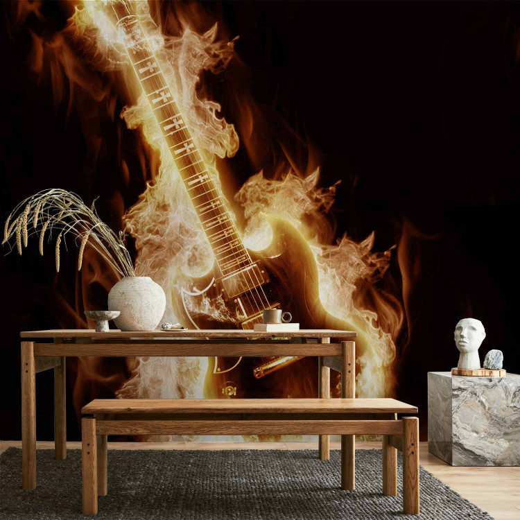 Wall Mural Rock Music - Electric guitar in flames on a black background 61382 additionalImage 6