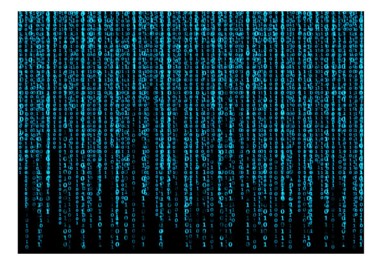 Wall Mural Blue digital rain - binary code of a number on black matrix background 90182 additionalImage 1