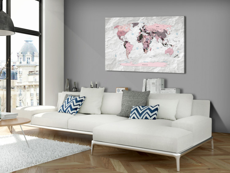 Canvas Print World Map: Pink Continents 91882 additionalImage 3
