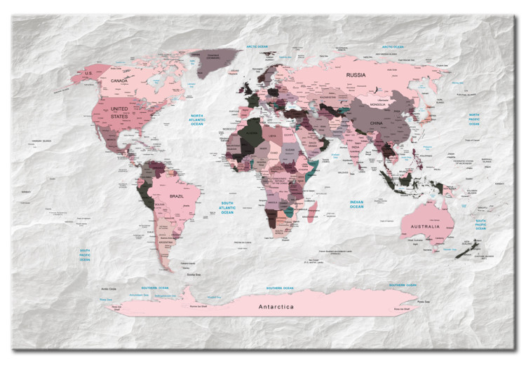 Canvas Print World Map: Pink Continents 91882