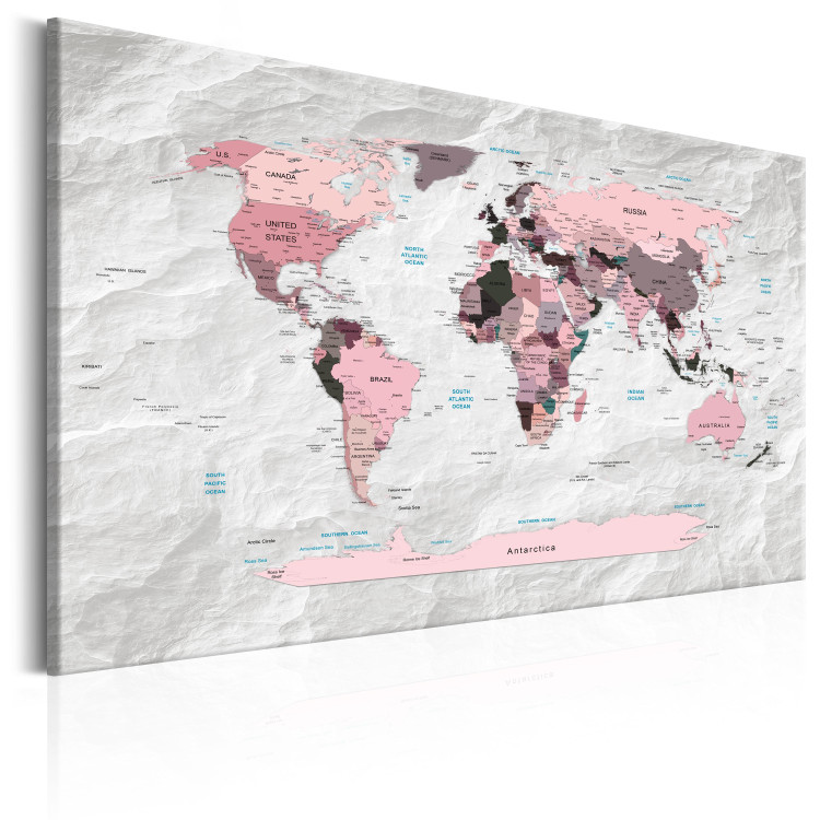 Canvas Print World Map: Pink Continents 91882 additionalImage 2