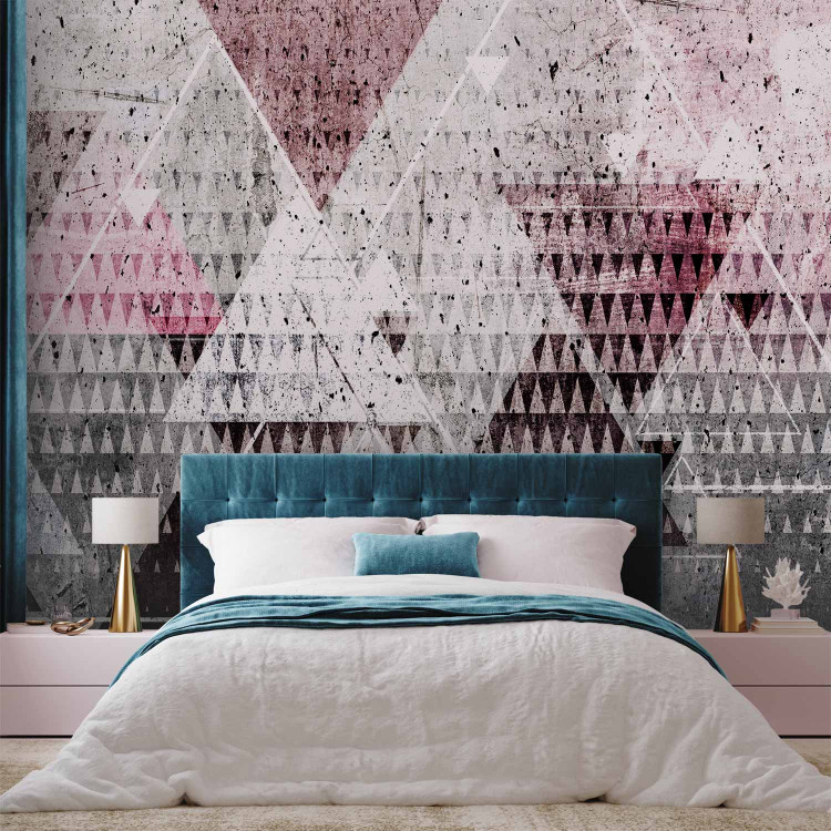 Wall Mural Triangles - geometric composition in various colours on a concrete background 107692 additionalImage 2