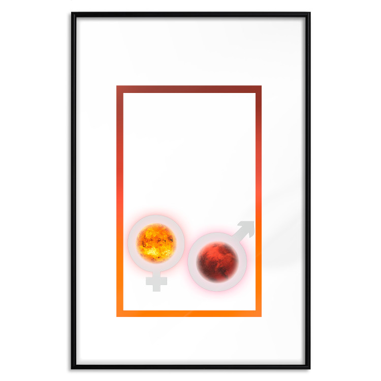 Poster Mars and Venus - abstraction with a pair of planets and gender symbols on a white background 116792 additionalImage 17