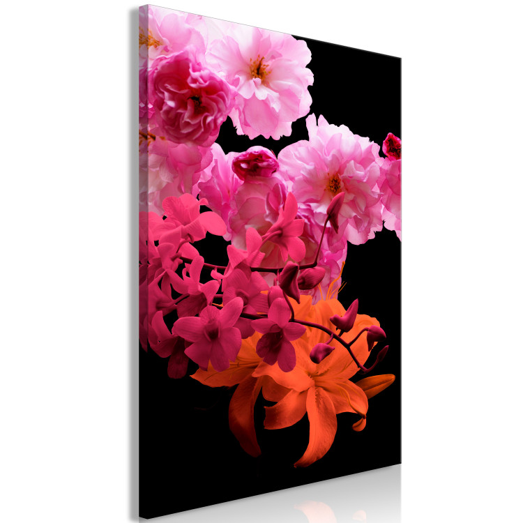 Canvas Flowers in pink - colorful composition with flowers in shades, pink, violet and oranges on a black background 118392 additionalImage 2