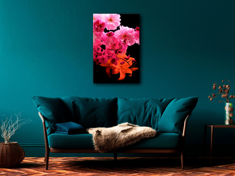 Canvas Flowers in pink - colorful composition with flowers in shades, pink, violet and oranges on a black background 118392 additionalImage 3