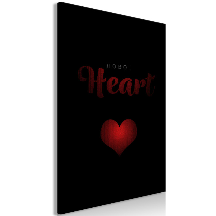 Canvas Print Mechanical heart - red symbol of love in English. Robot on a black background in a modern style. 122892 additionalImage 2