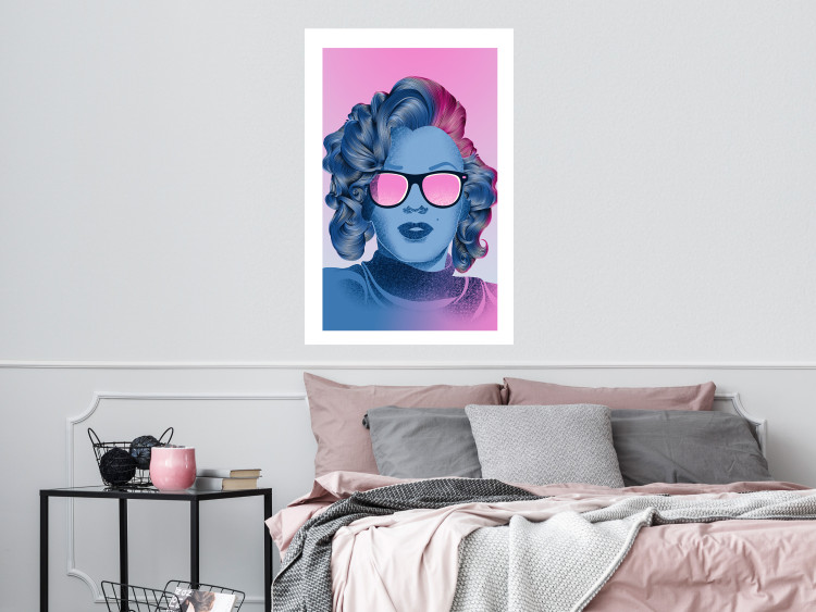 Wall Poster Norma Jeane - fanciful blue-pink portrait of a woman with glasses 123492 additionalImage 4