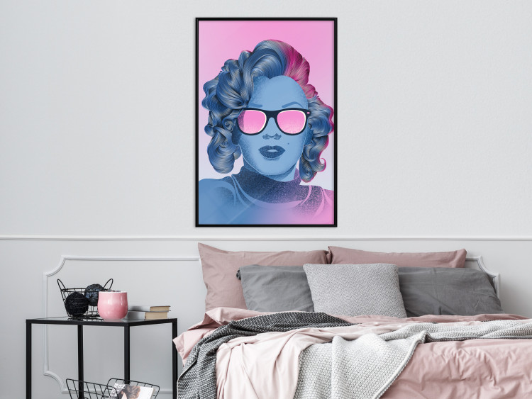 Wall Poster Norma Jeane - fanciful blue-pink portrait of a woman with glasses 123492 additionalImage 5