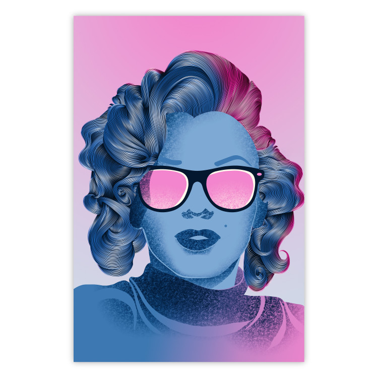 Wall Poster Norma Jeane - fanciful blue-pink portrait of a woman with glasses 123492