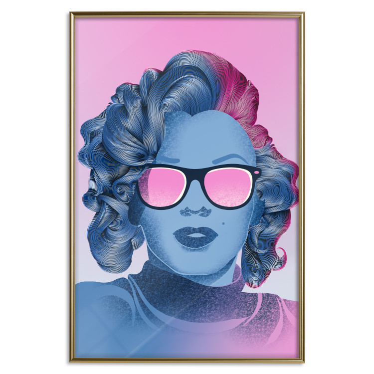 Wall Poster Norma Jeane - fanciful blue-pink portrait of a woman with glasses 123492 additionalImage 16