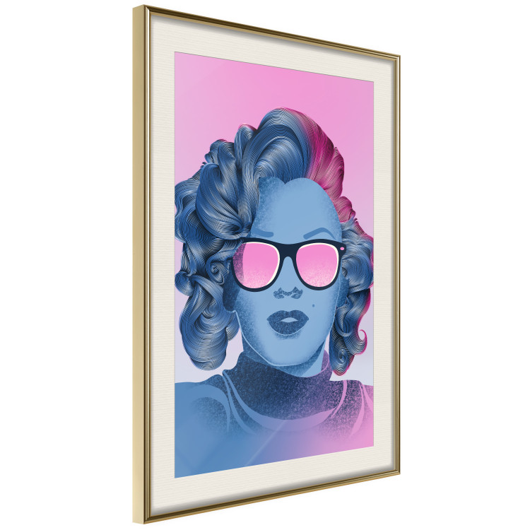 Wall Poster Norma Jeane - fanciful blue-pink portrait of a woman with glasses 123492 additionalImage 2