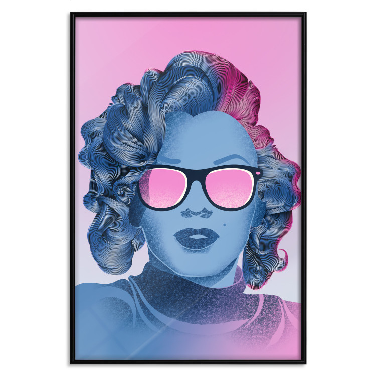 Wall Poster Norma Jeane - fanciful blue-pink portrait of a woman with glasses 123492 additionalImage 24