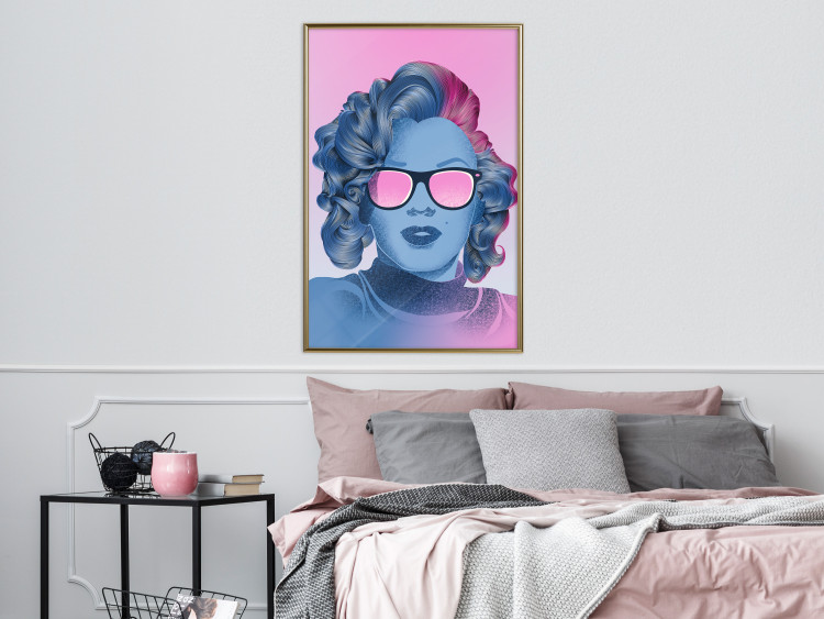 Wall Poster Norma Jeane - fanciful blue-pink portrait of a woman with glasses 123492 additionalImage 5