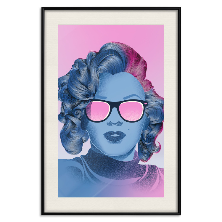 Wall Poster Norma Jeane - fanciful blue-pink portrait of a woman with glasses 123492 additionalImage 18