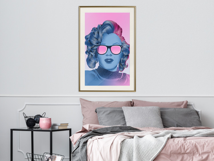 Wall Poster Norma Jeane - fanciful blue-pink portrait of a woman with glasses 123492 additionalImage 21