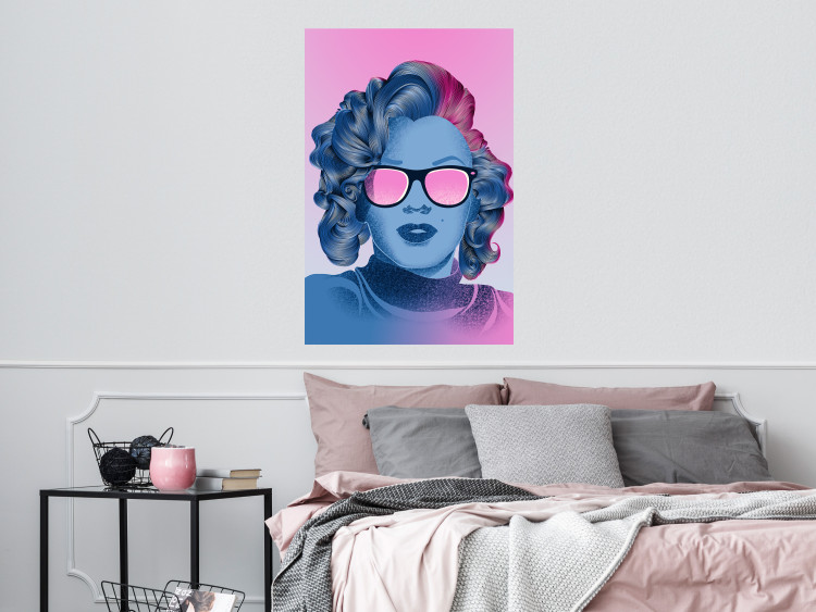Wall Poster Norma Jeane - fanciful blue-pink portrait of a woman with glasses 123492 additionalImage 23