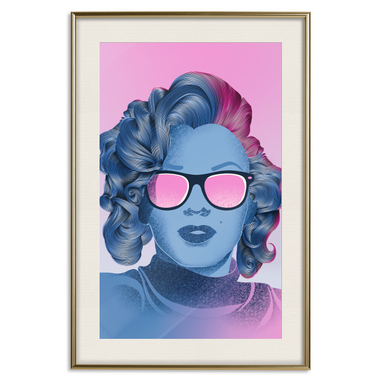 Wall Poster Norma Jeane - fanciful blue-pink portrait of a woman with glasses 123492 additionalImage 19