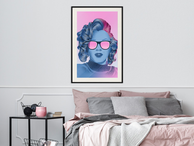 Wall Poster Norma Jeane - fanciful blue-pink portrait of a woman with glasses 123492 additionalImage 22