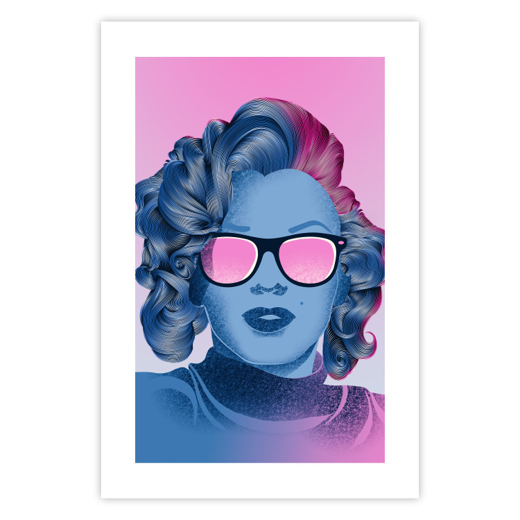 Wall Poster Norma Jeane - fanciful blue-pink portrait of a woman with glasses 123492 additionalImage 19