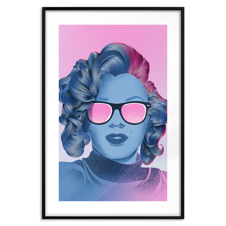 Wall Poster Norma Jeane - fanciful blue-pink portrait of a woman with glasses 123492 additionalImage 15