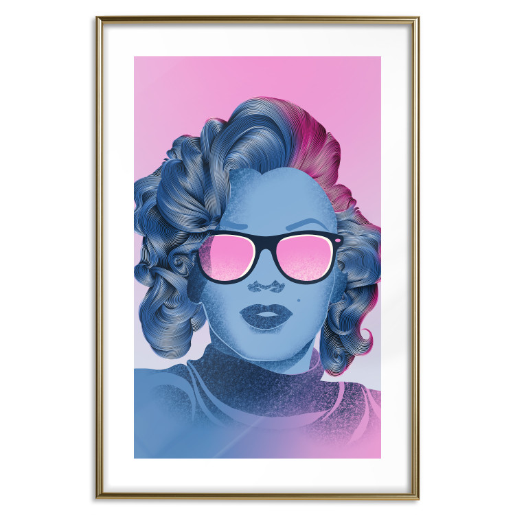 Wall Poster Norma Jeane - fanciful blue-pink portrait of a woman with glasses 123492 additionalImage 16