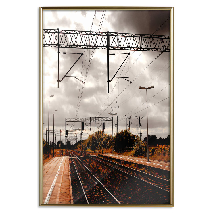 Wall Poster Before the Journey - landscape of train station against cloudy sky 124392 additionalImage 20