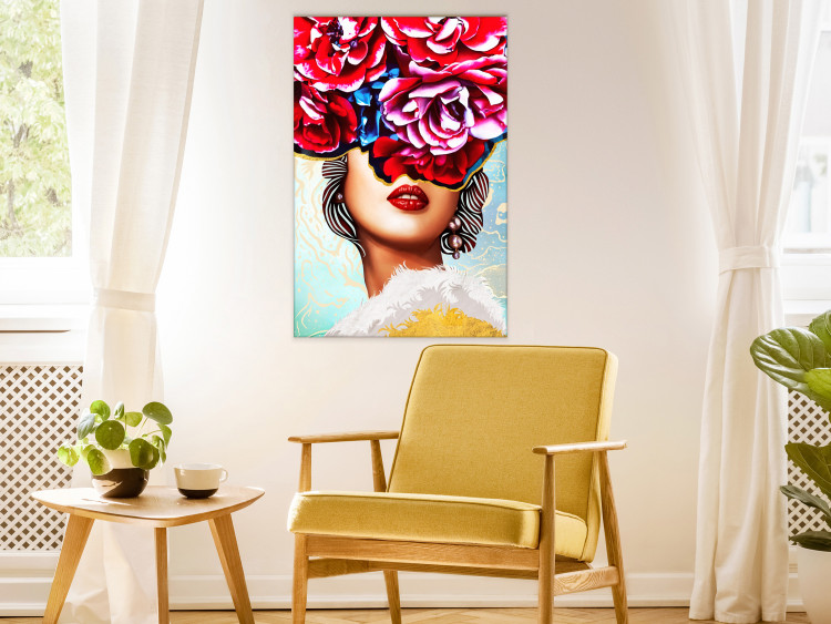 Canvas Print Sweet Lips (1-part) vertical - abstraction of woman and flowers 127792 additionalImage 3