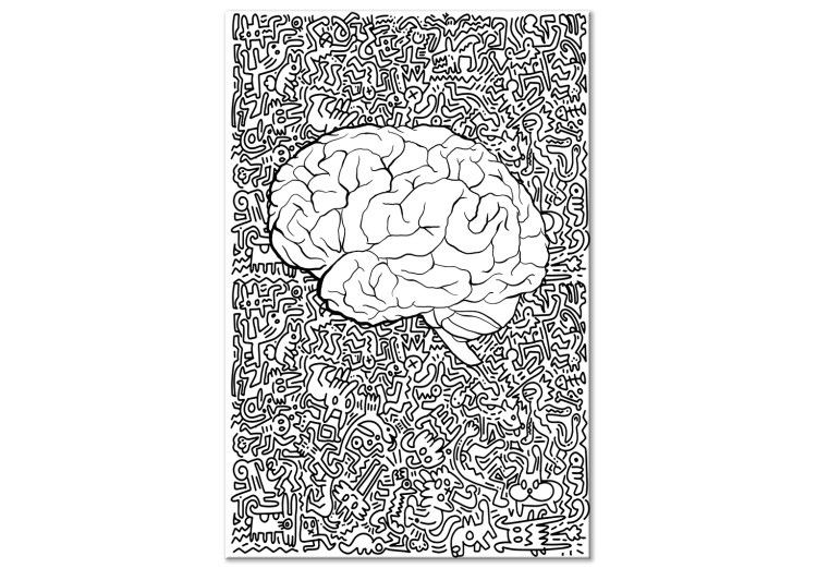 Canvas Print Anatomical brain contours - abstract, black drawings on background 127892