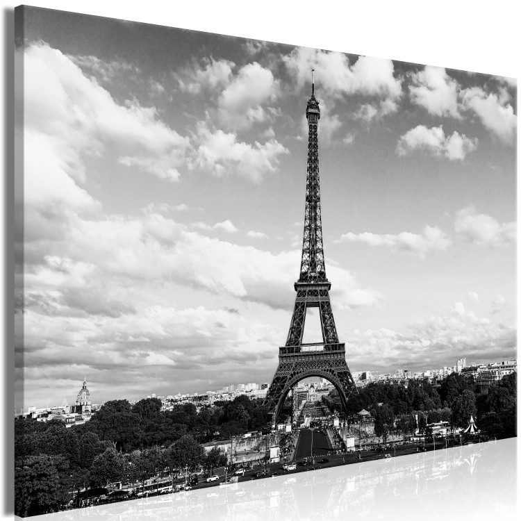 Canvas Black and White Eiffel Tower (1-part) wide - architecture of Paris 128392 additionalImage 2